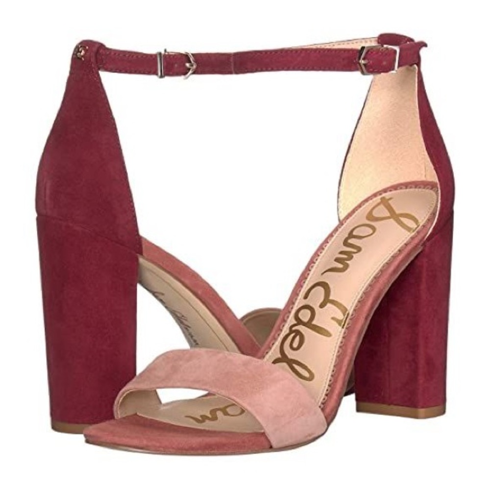 Sam Edelman Burgundy and Pink Block Heel Sandals